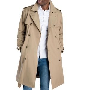 ☔️🌂MENS DOUBLE BREASTED  XXL 50 LONG TAN  TRENCH-COAT